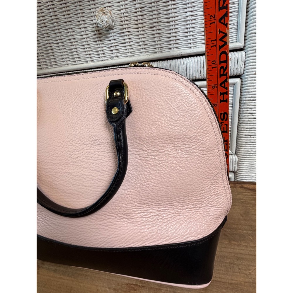 Vera Pelle Italy Pink Black Pebbled Leather Dome Satchel Handbag Gold Hardware - Picture 9 of 10